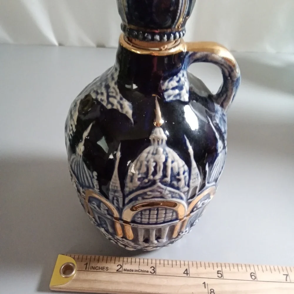 Vintage Tilso Japan Cobalt Blue Musical Decanter Crown Stopper Gold Trim 7.25